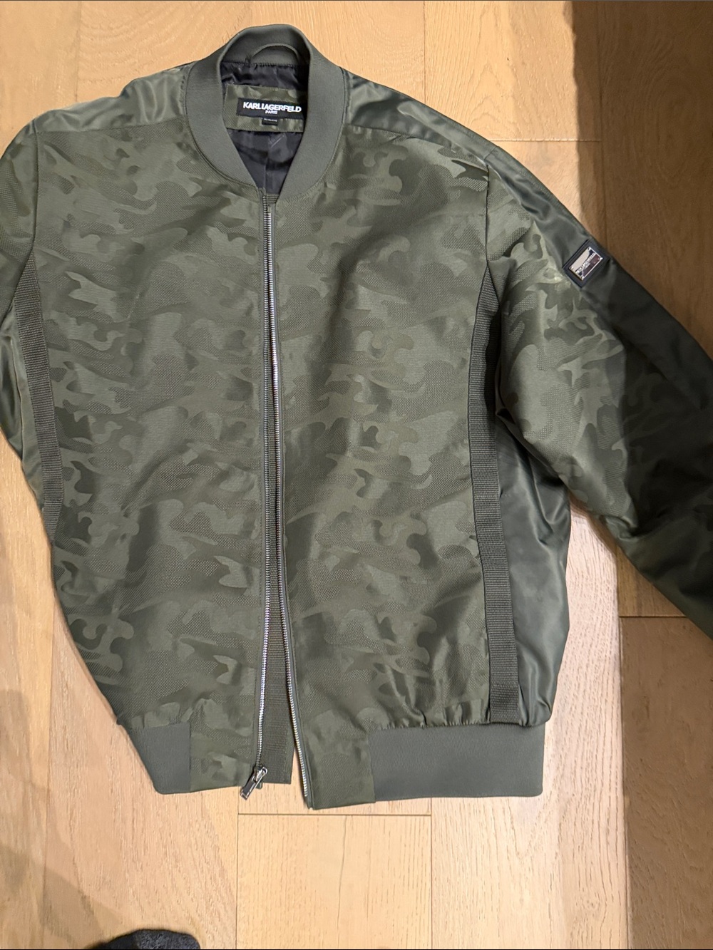Karl Lagerfeld Olive Green Camo Bomber Jacket